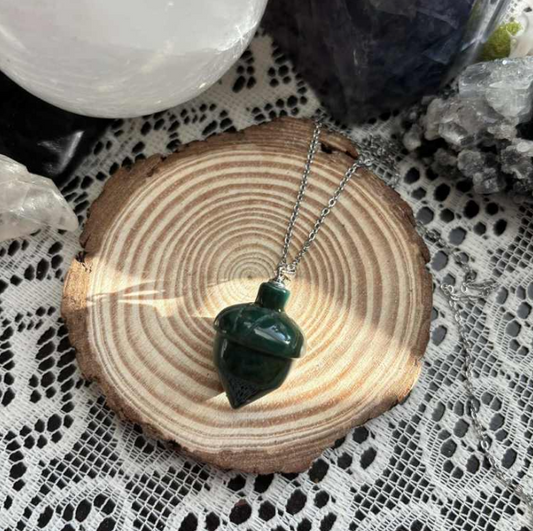 Moss Agate Acorn Necklaces