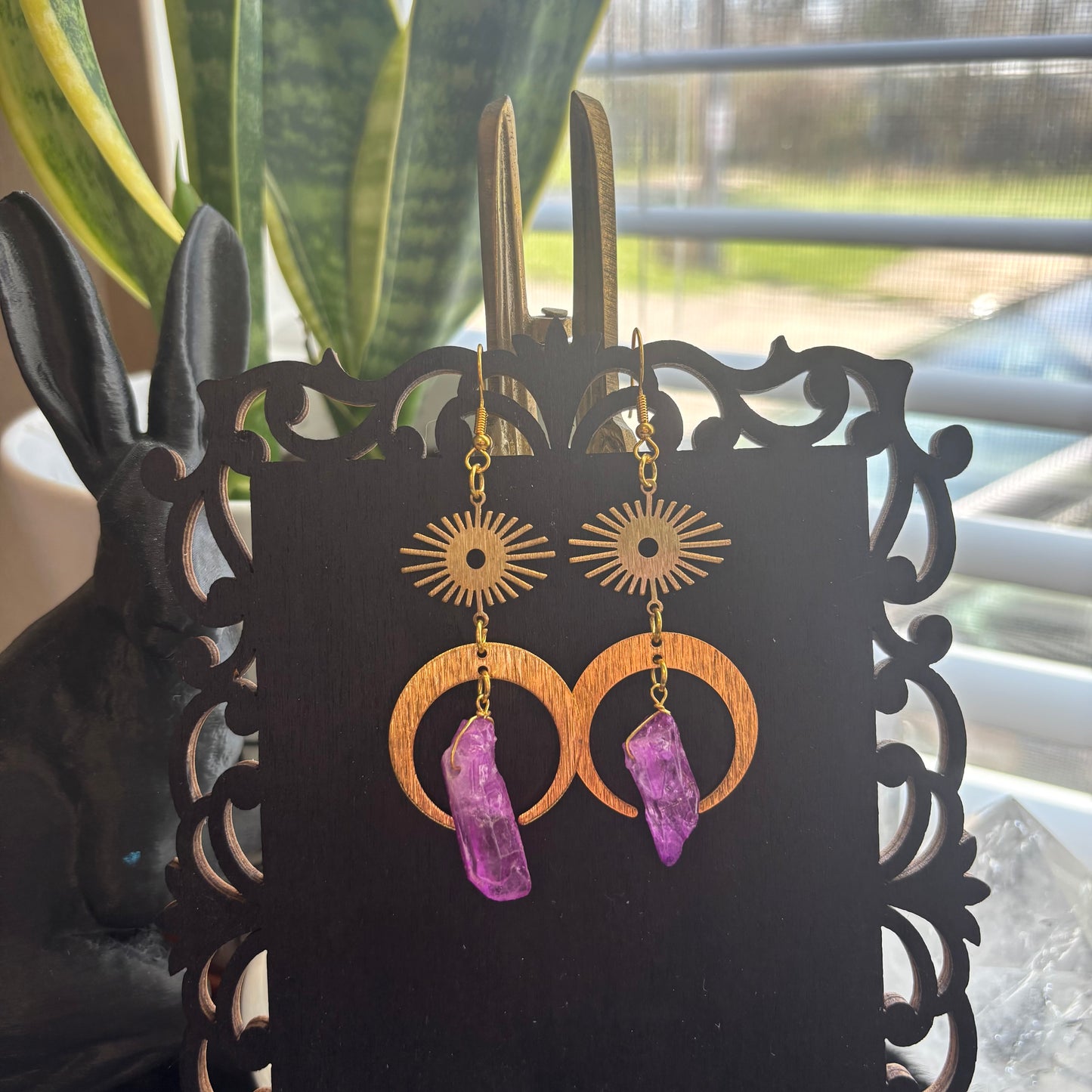 Evil Eye & Purple Aura Quartz Earrings